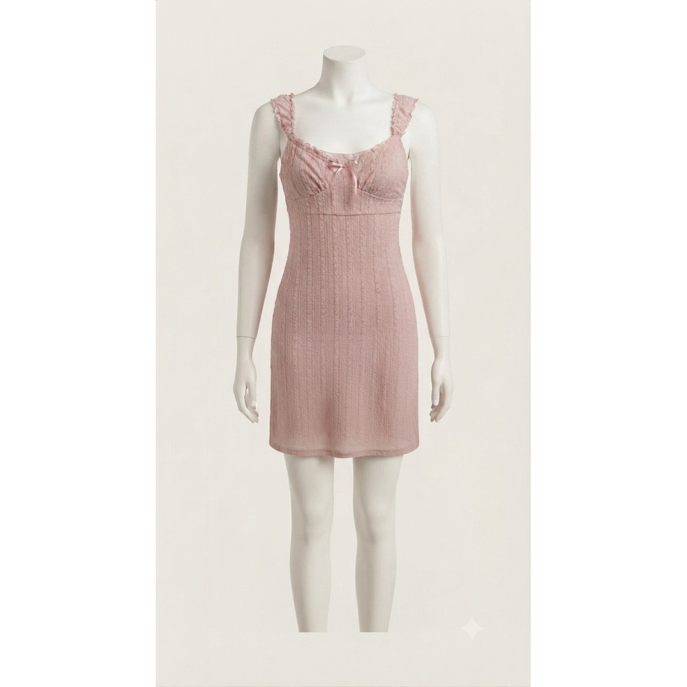 No Boundaries Pink Lace Ruffle Strap Cami Tank Dress XL 16-18 Coquette Bow